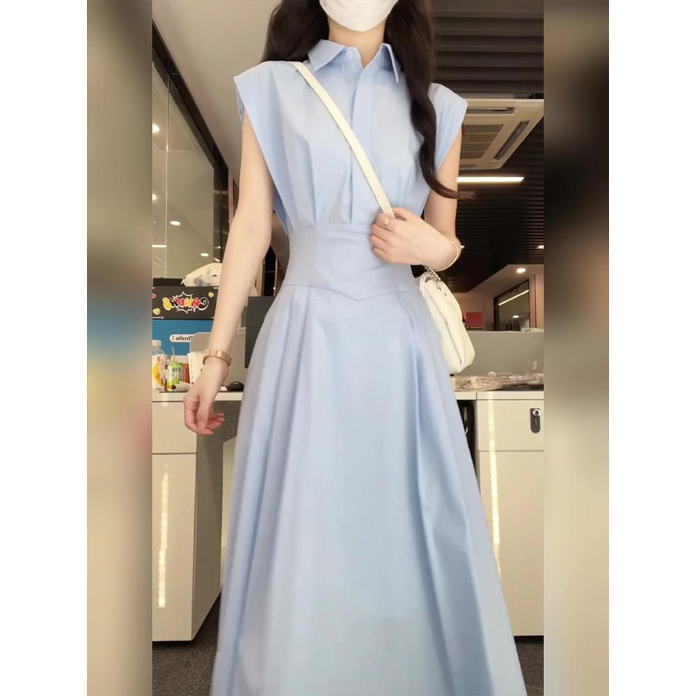 Summer Women's Blue Dress Fashion Girly Style Small Long Dress