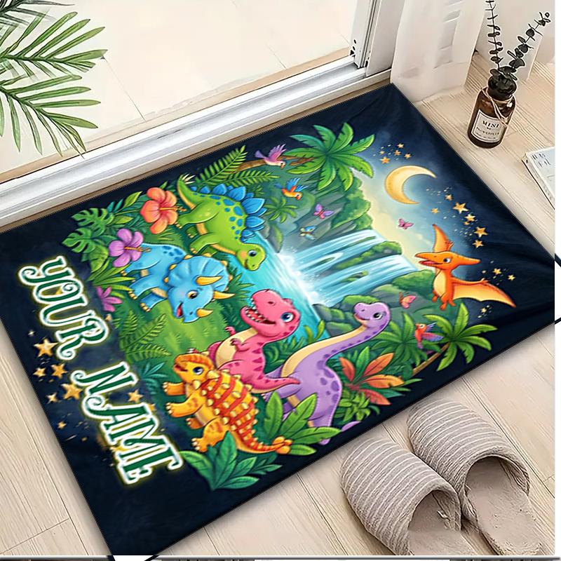1PC Custom Name Dinosaur Adventure Tapestry Theme Floor Mat Ideal for Living Room, Game Rooms, Office, Bedroom,Floor Mat Playful Design