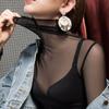 High Neck Mesh Base Shirt Women's Inner Outfit Stylish Gauze Shirt Plus Size Black Pile Collar Lace Shirt Top