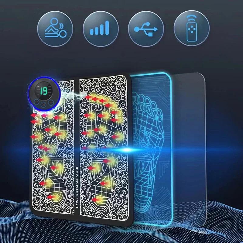 1Set Foot Massger Sole Massage Pad Feet Muscle Stimulation 8 Modes 19 Level Relaxation USB Charging