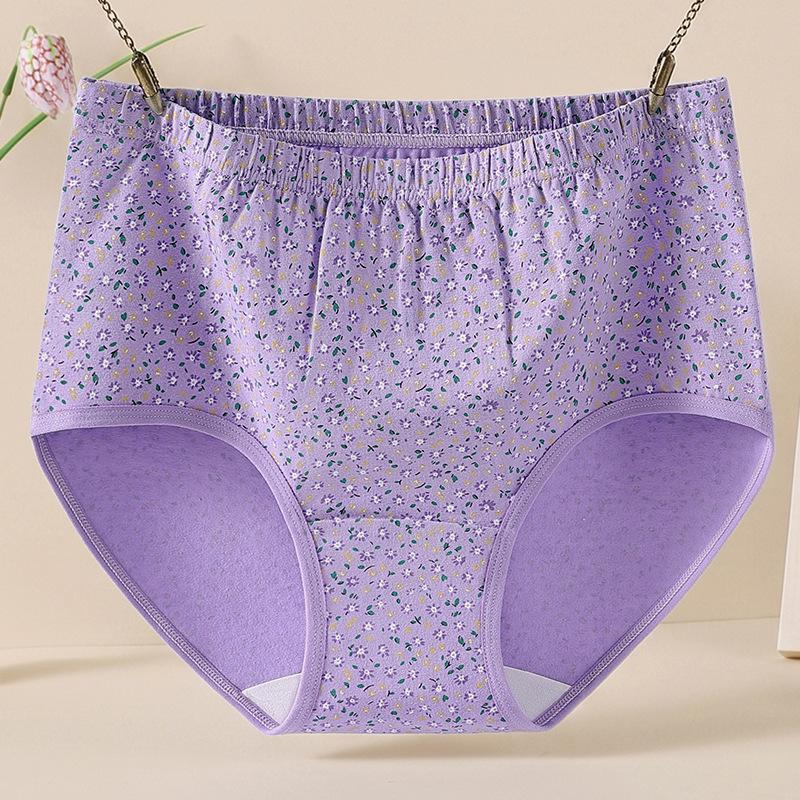 

Plus Size Women Summer Jacquard High Waist Belly Wrap Hip Comfortable Antibacterial Crotch Triangle Briefs 3XL фіолетовий