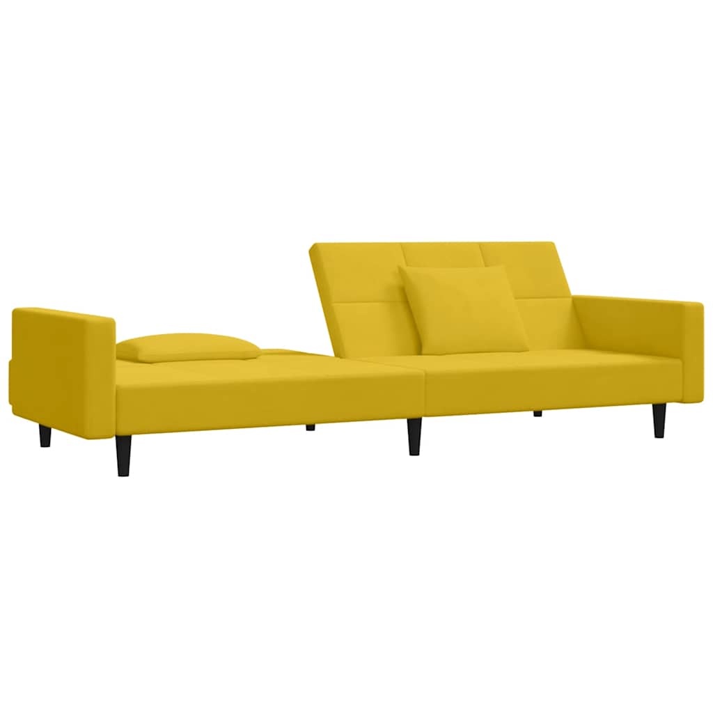 2 Seater Sofa Bed with 2 Cushions Yellow Velvet
