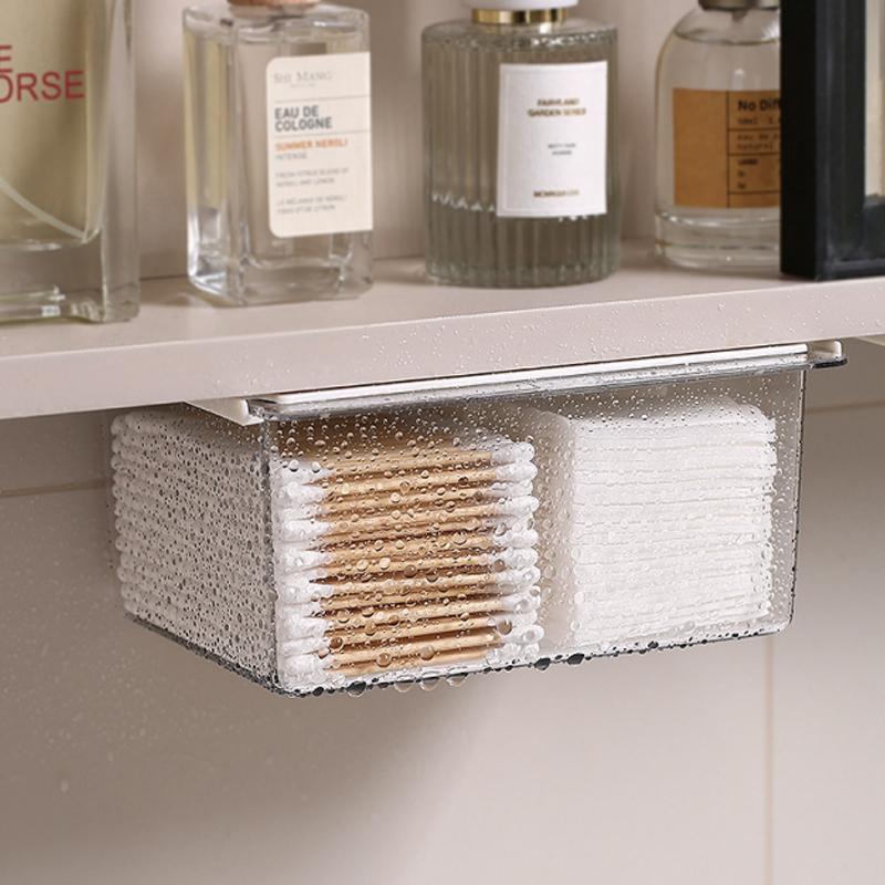 PET Drawer Style Storage Box Makeup Remover Cotton Cosmetics Swab Storage Bathroom Cabinetno Punching Washbasin Storage Rack