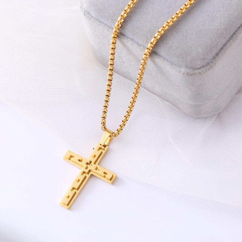 Stainless Steel Hollow Cross Necklace: Hip Hop Style Sweater Chain