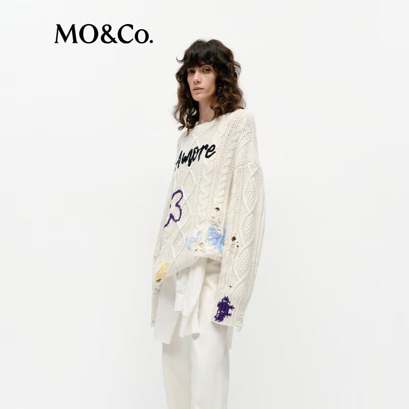 MO&Co. Embroidered Jacquard Lambswool Blend Sweater