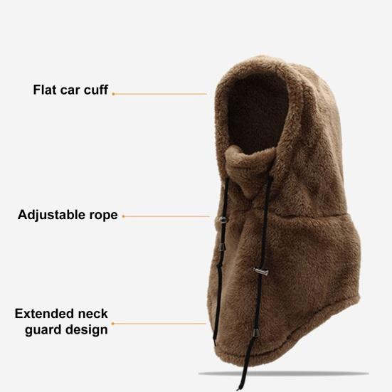 Unisex Winter Cycling Hood Balaclava Drawstring Adjustable Thick Soft Plush WIndproof Heat Retention Face Ear Neck Protection Cold Weather Ski