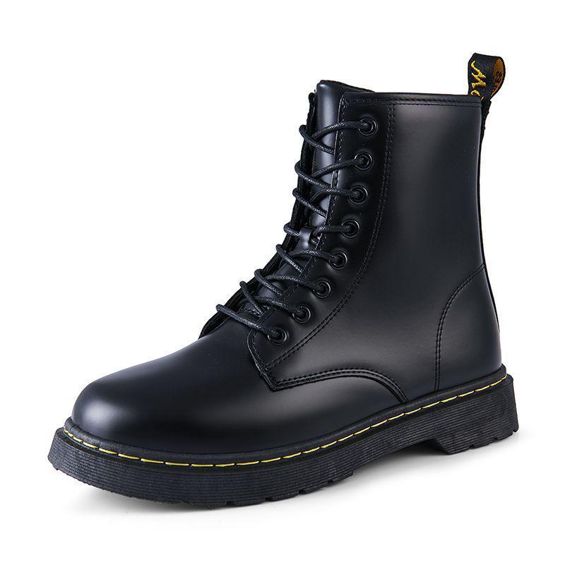 Men's Black Leather High-Top Motorcycle Boots with Side Zipper - British Style for Autumn/Winter