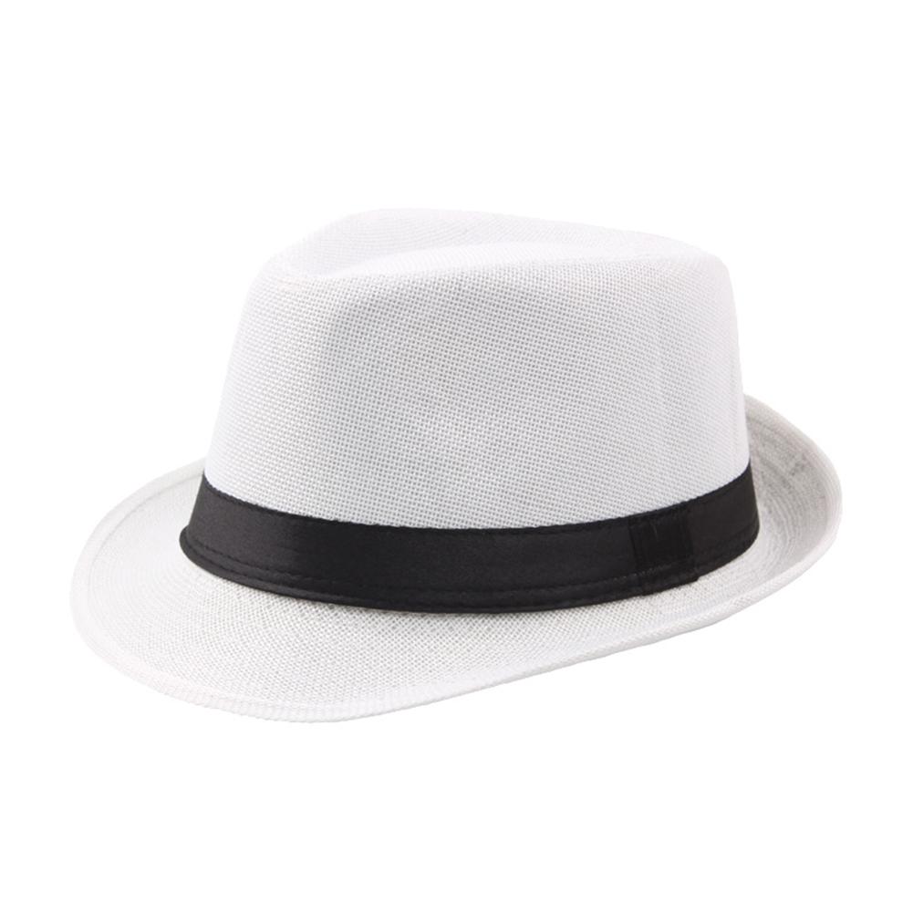 Trendy Jazz Cap Wide Brim Solid Color Solid Color Fedora Hat  Linen Male Cap for Club