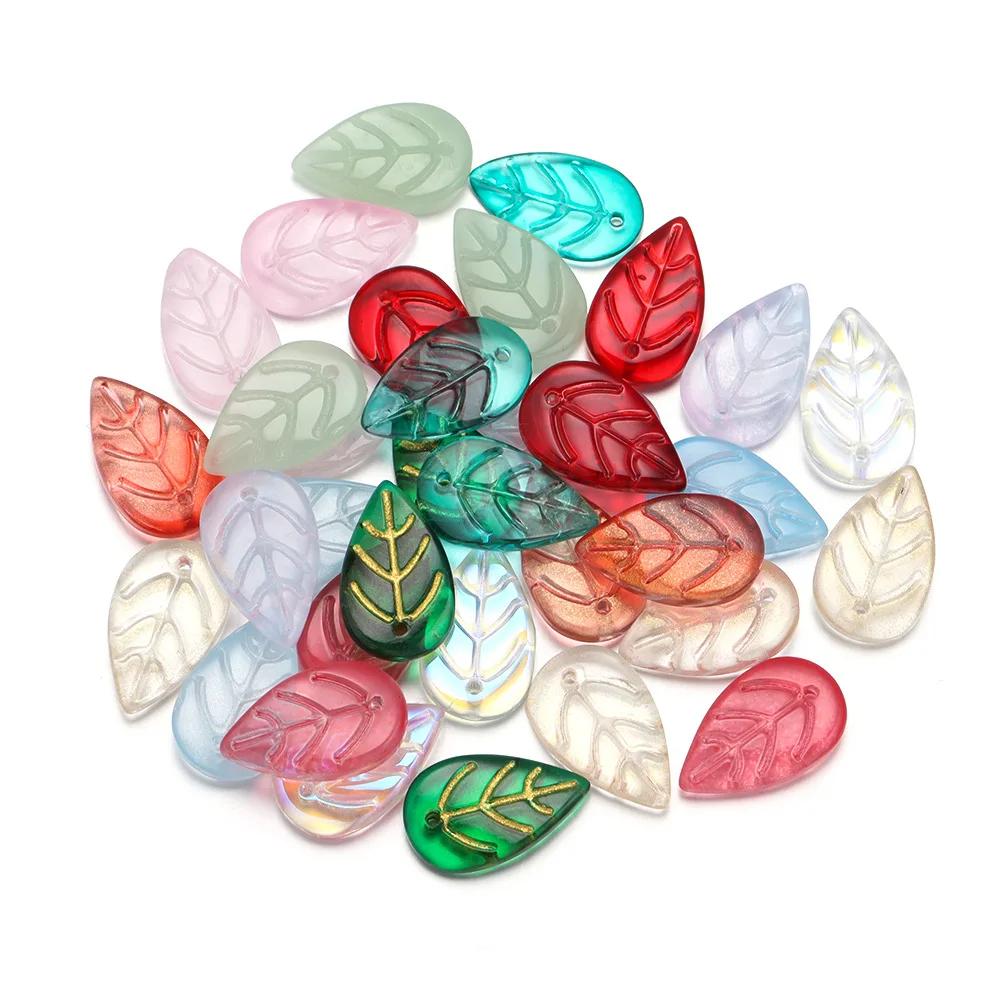 ZW47 10.5x17.5mm Petite Leaf Shape Glass Bead Texture Exquisite Lampwork Spacer Czech Jewelry Handmade Bracelet Trend Material