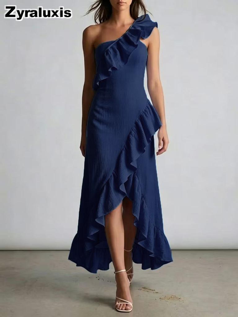 Summer New Leaf Edge Ruffled Elegant Dress Women's Clothing