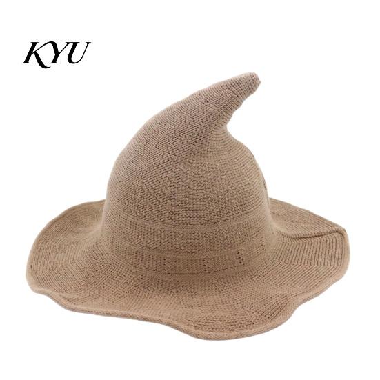 Wide Brim Sun Hat Women Pointed Witch Hat, Foldable Knitted Cap, Halloween Masquerade Party Prop Cosplay for Autumn Winter, Themed Costume Accessory