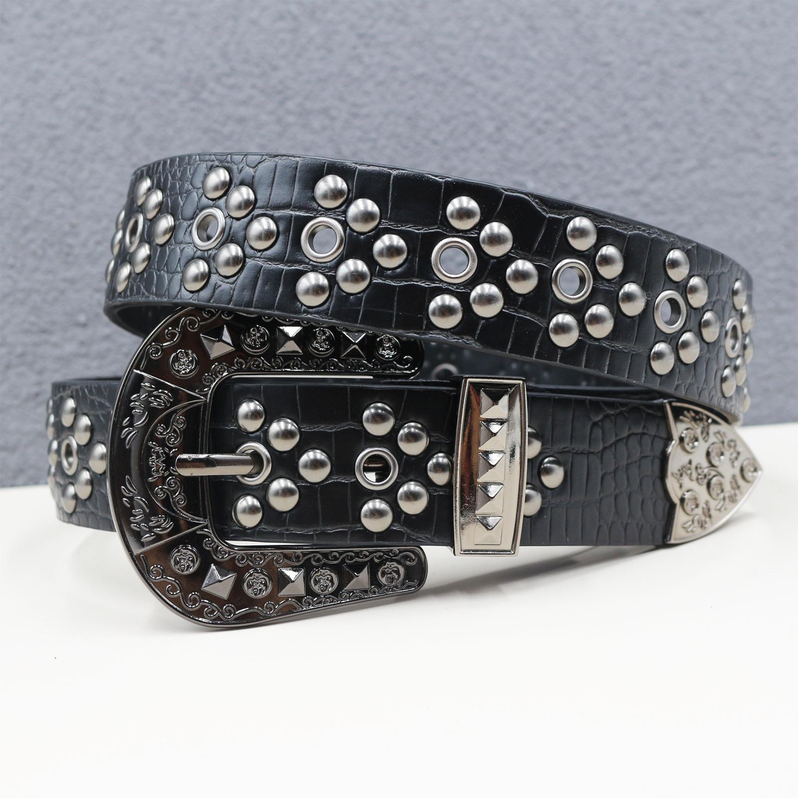 

Subculture Punk Trendy Hot Girls Hollowed Out Whole Row of Corn Rivets Street Decoration Jeans Belt Belt 125cm