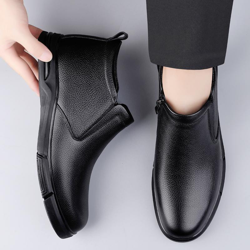 Fashion High Quality Genuine Leather Men Ankle Boots Luxury Brand Man Chelsea Boots Casual Male Slip on Shoe Soft Winter Warm Snow Botas