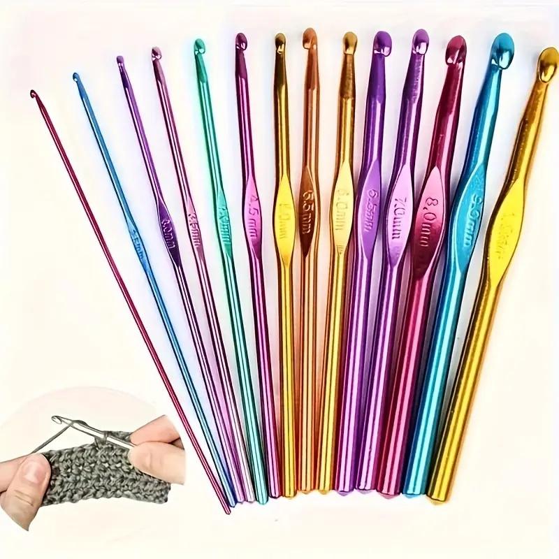 16pcs Metal Handle Crochet Hook Colorful Aluminum Knitting Needles Single Head Crochet Knitting Yarn Crafts DIY Apparel Needles