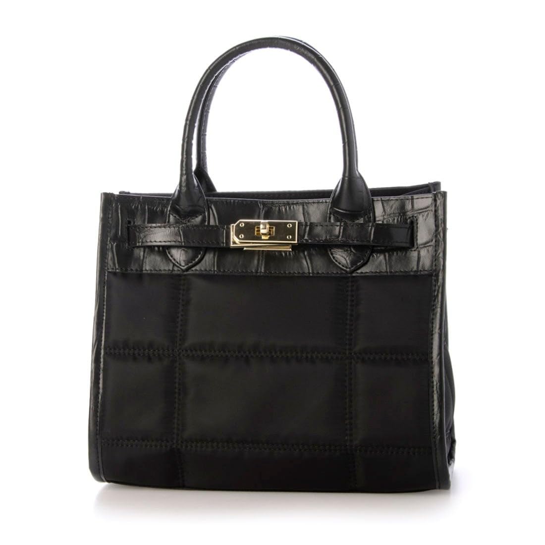 [Perke] Стеганая нейлоновая сумка-тоут x Коровья кожа с тиснением под крокодила, 2-в-1, размер S