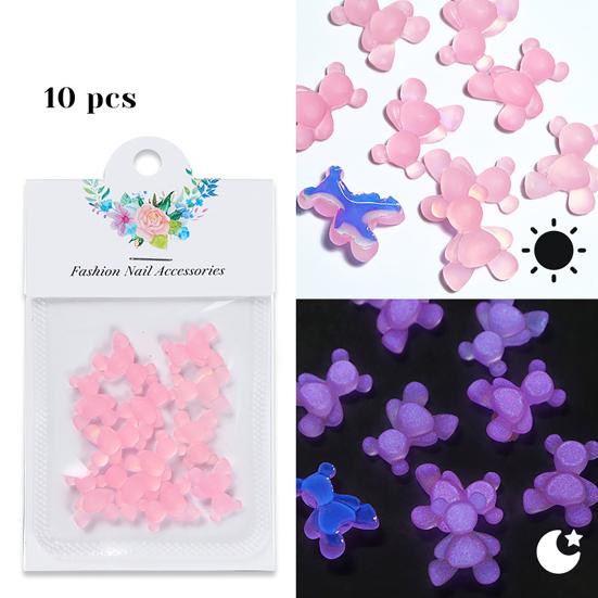 10Pcs Nail Decorations Vibrant Color Creative Shape Stunning Visual Effect Non-Fading Luminous 3D Bear Manicure Ornaments for Nail Salon