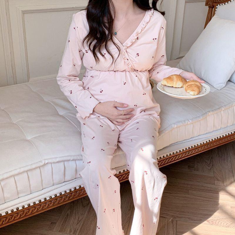 Spring & Autumn Maternity Pajama Set: Long Sleeve & Pants for Postpartum Nursing