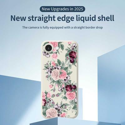 Für iPhone 16e Hülle Blumenmuster Druck Gerade Kante TPU Handy Rückseite