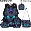 1/2/3/4/5pcs Cyberpunk Style Robot Pattern Backpack Set Lightweight Daily Large Capacity School Bag Travel Bag Kids Perfect Gift