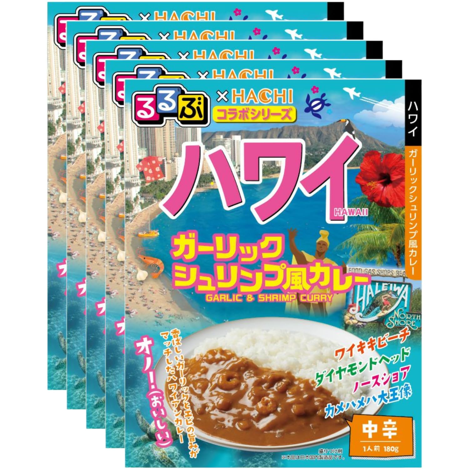Hachi Foods Rurubu Коллаборация Гавайский Чесночный Креветочный Карри 180 г x 5 упаковок
