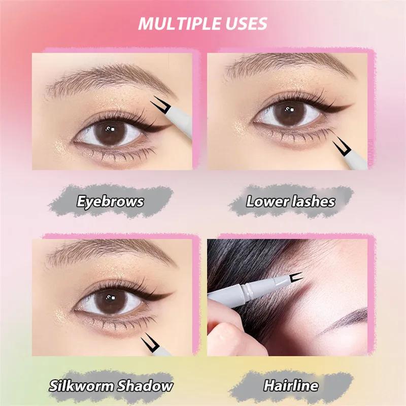 Double Forked Tip Lower Lash Pen Ultra-thin 2 Fork Tip Liquid Eyeliner Waterproof Natural Eye Brow Lying Silkworm Contour Makeup
