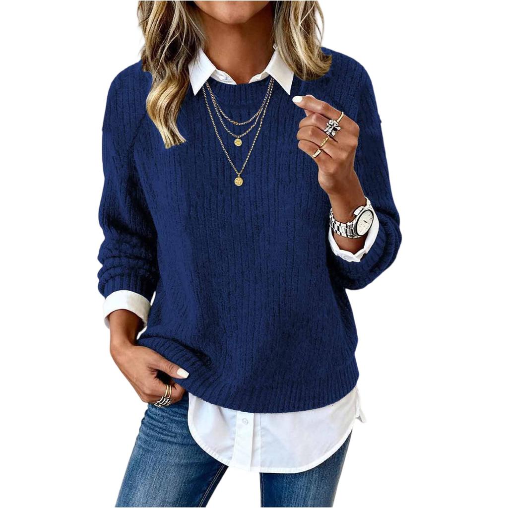 Fashionable Women's Long-sleeved Round Neck Casual Sweater