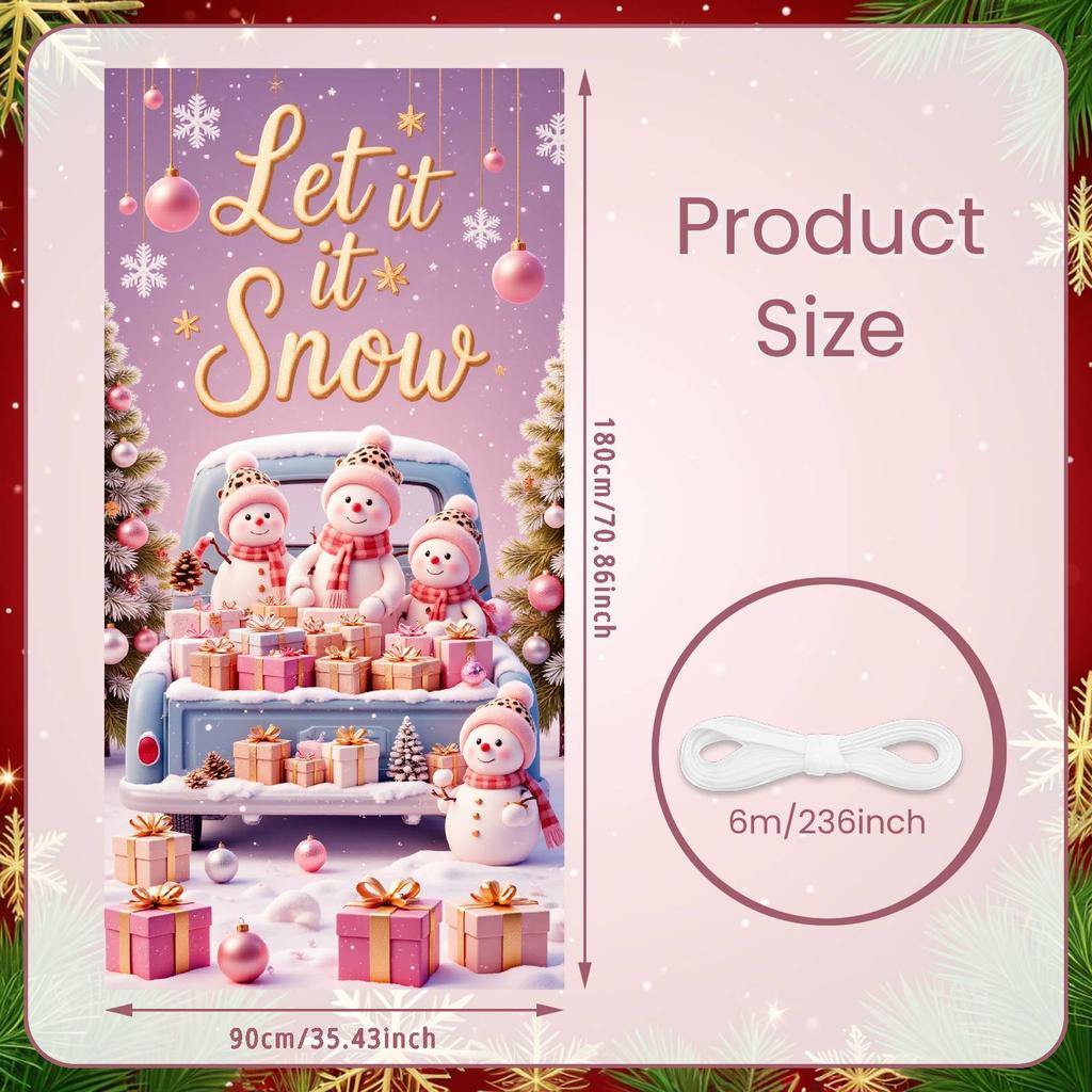 Snowman Display Pink Christmas Banner Winter Backdrop Snowman Pattern Snow Scene Display For Christmas Party Mall Decoration