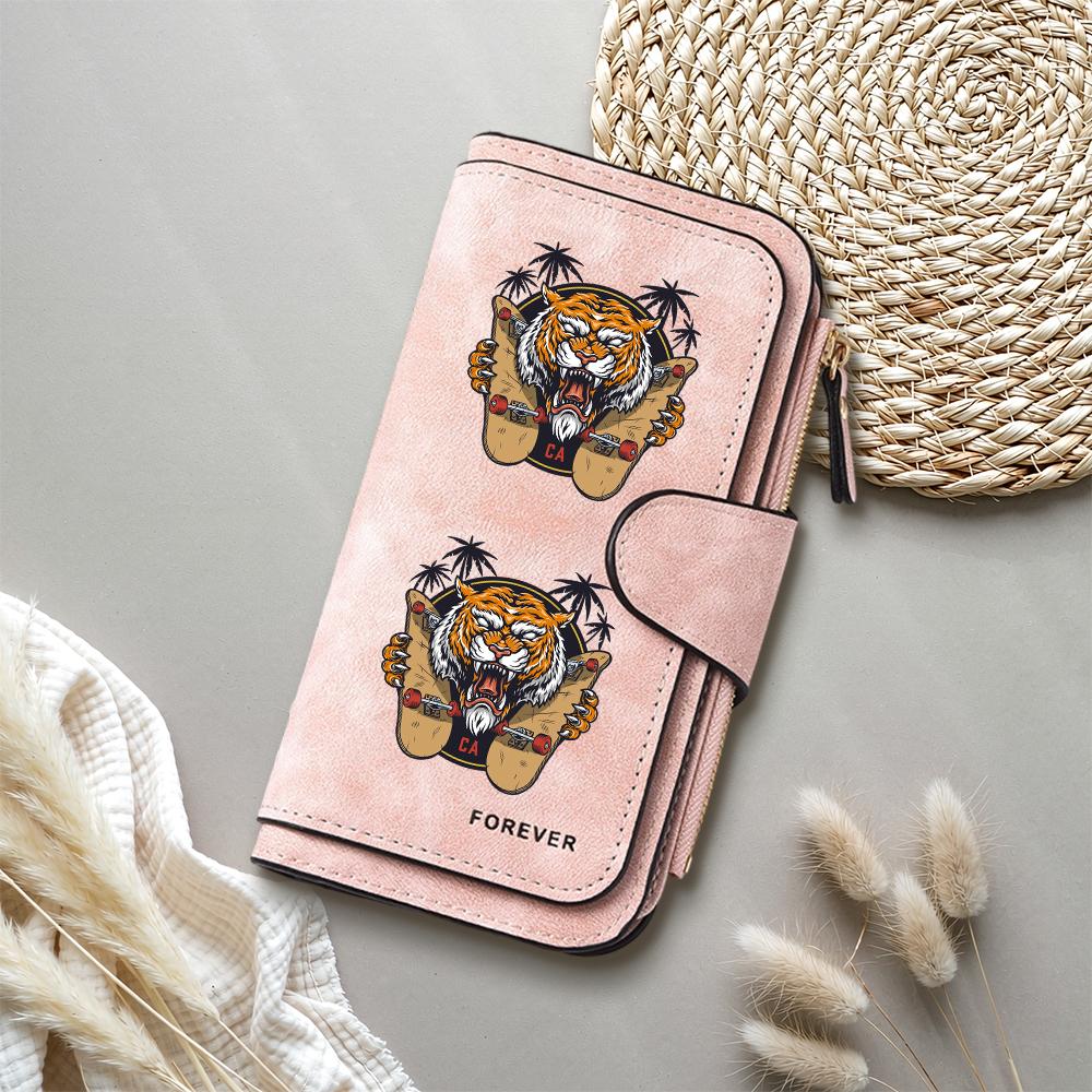 Tiger Printed Fashion Long Wallet Large Capacity Casual PU Purse for Daily Use