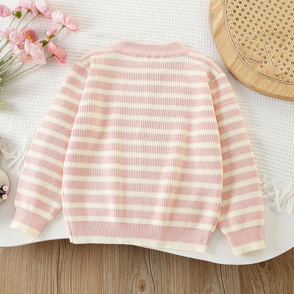 Gestreifter Strick-Cardigan für Mädchen, Pullover mit langen Ärmeln