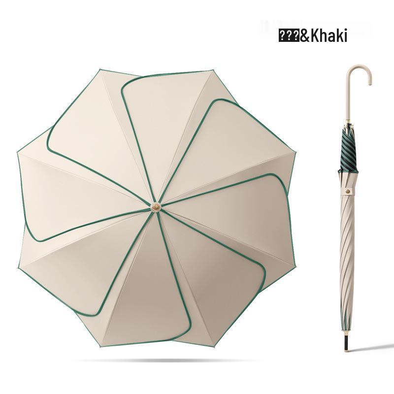Long Handle Floral Umbrella, Dual-Use for Sun & Rain, UV Protective Black Rubber Shade for Women.