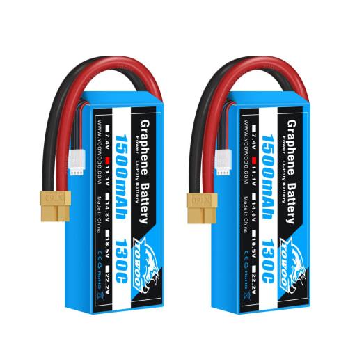 Yowoo 2-Pack Lipo Battery 3S 1500mAh 11.1V 130C XT60 Plug for Skylark M4-FPV250, Mini Shredder 200, INDY 250 PLUS, MOJO 280, QAV250, Vortex, Emax, Nig