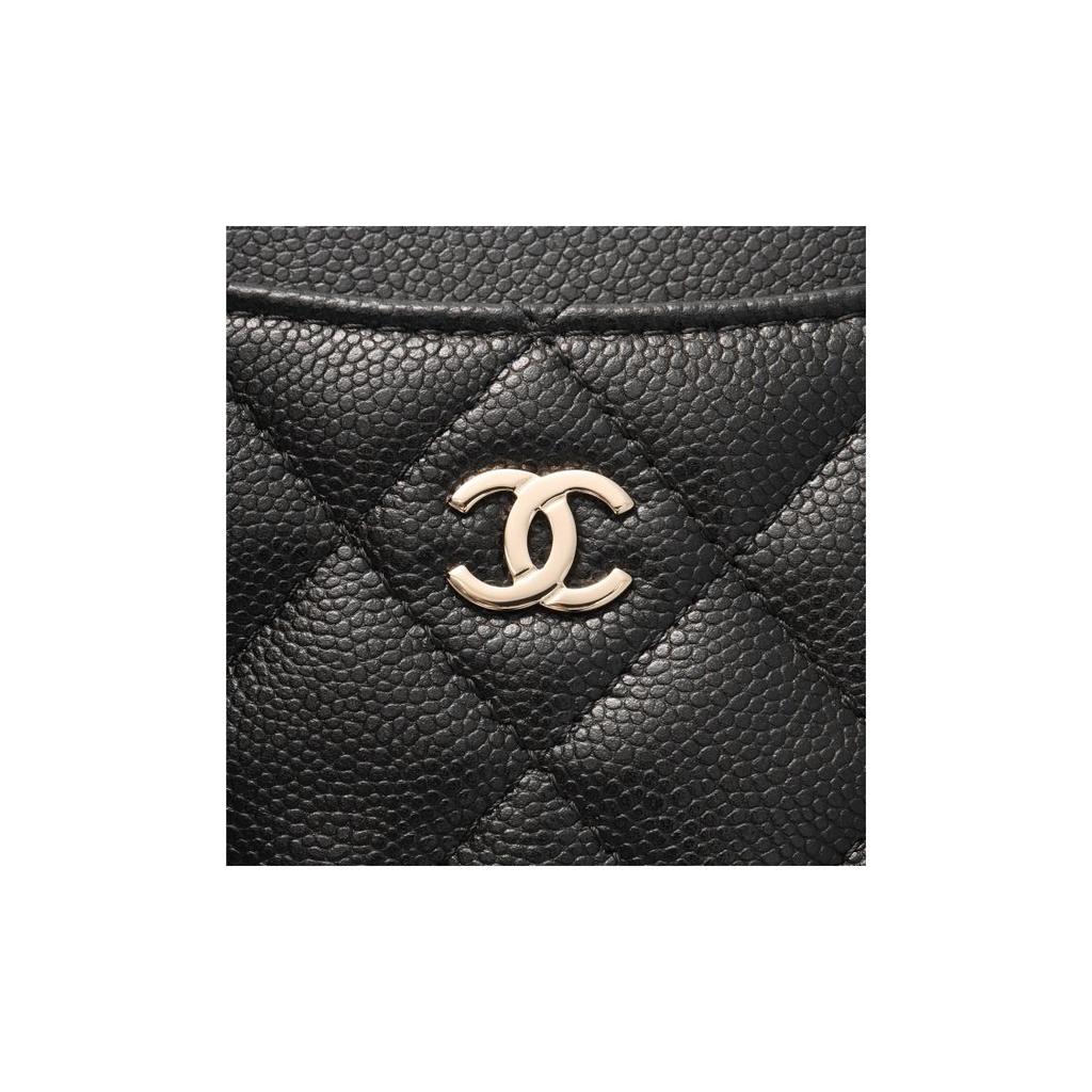 Chanel Doppel-C-Logo Diamantmuster und Litschi-Körnung Leder Handtasche Kartenhalter Geldbörse Damen Schwarz