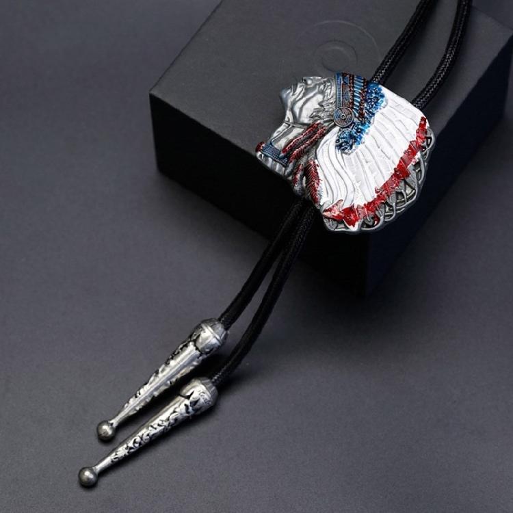 Mens Bolo Tie Indian Head Feathered Western Cowboy Necklace Jewelry Shirt Chain