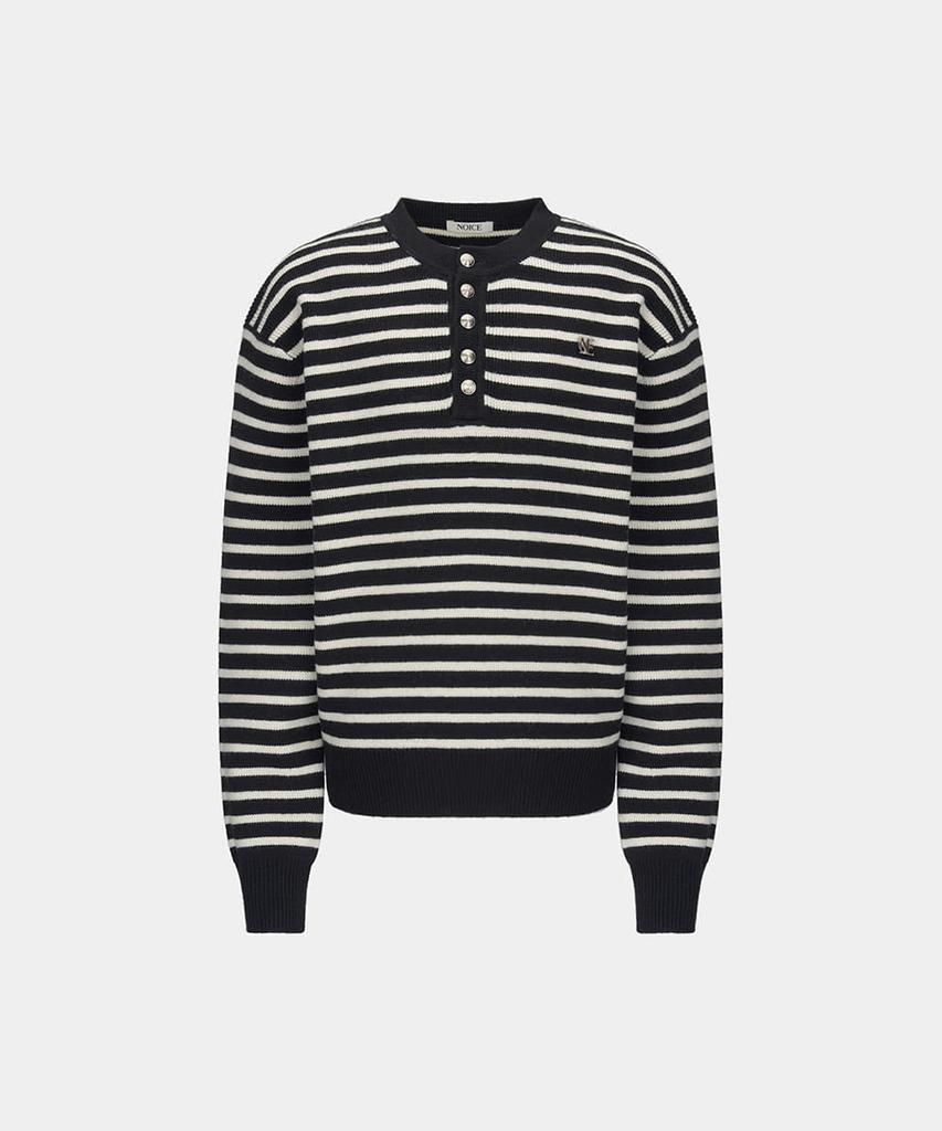 Noiseu Wool Henley Neck Sweater - Stripe