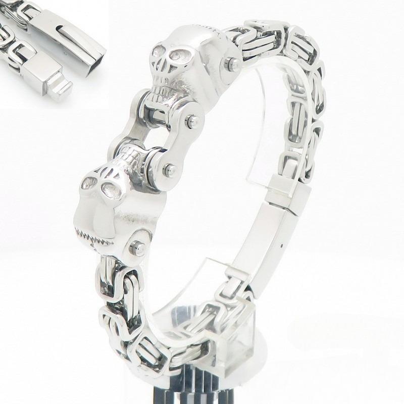 

2025 Модный персонализированный мотоциклетный браслет для мужчин, вакуумное покрытие, череп, плетение, императорская цепь 21CM