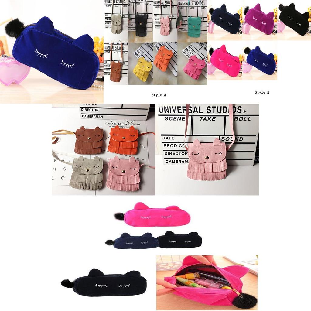 Geantă Mesager Adorabilă Drăguță cu Ciucuri de Pisică Pentru Fete Cu Portofele Mici de Monede și Portofel