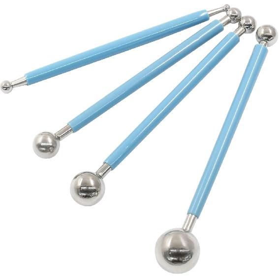 4Pcs Pink Ball Shaped Cake Dotting Tool, 8 Head Fondant Ball Tool Stainless Steel Modeling Ball Tool, Metal Ball Mold Tool for Cake Decoration,