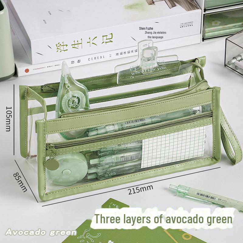 

Большая вместительная прозрачная трехслойная сумка-пенал для студентов