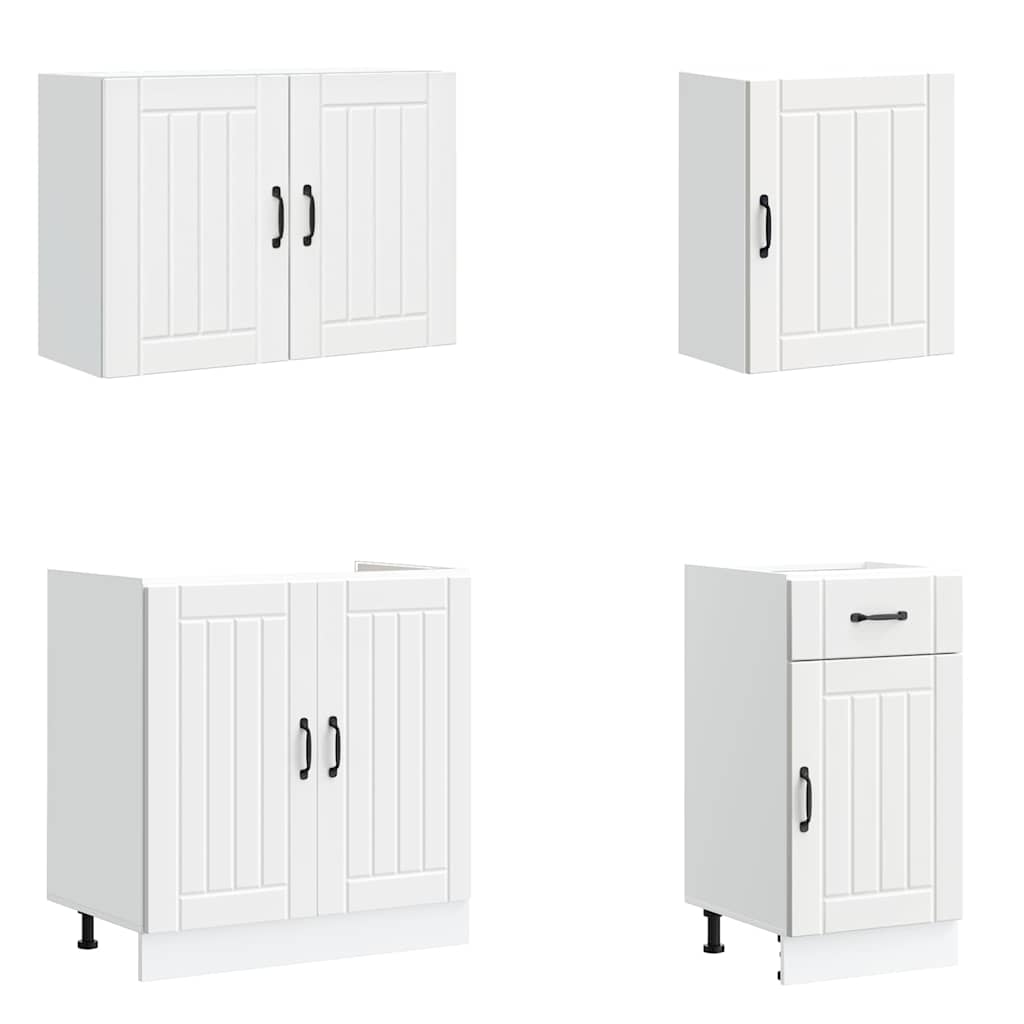 7 Piece Kitchen Cabinet Set Lucca White Wood Based Material