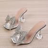 Mode 2025 Nouvelles Pantoufles Transparentes Pour Femmes Mode Argent Cristal Nœud Papillon Talons Hauts Mules Féminines Sandales d'Été Chaussures