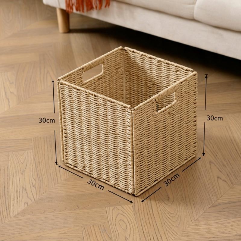 Hand-Woven Imitation Rattan Storage Box Foldable Dirty Clothes Underwear Storage Basket Office Desktop Sundries Container