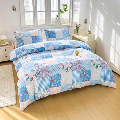 3-teiliges blaues Bettwäsche-Set Frischer Stil Blumendruck Gemütliches Bettbezug-Set King Queen Twin Einzelgröße Geburtstagsgeschenk Mädchen Schlafzimmerdeko