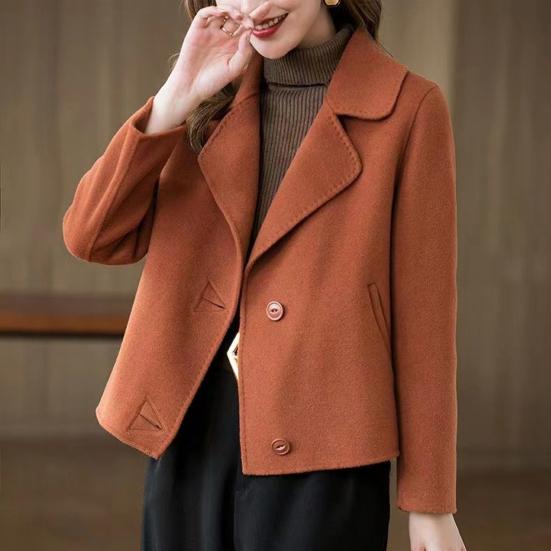 Women Jacket Lapel Solid Color Single-breasted Double-sided Woolen Coat Loose Thermal Short Type
