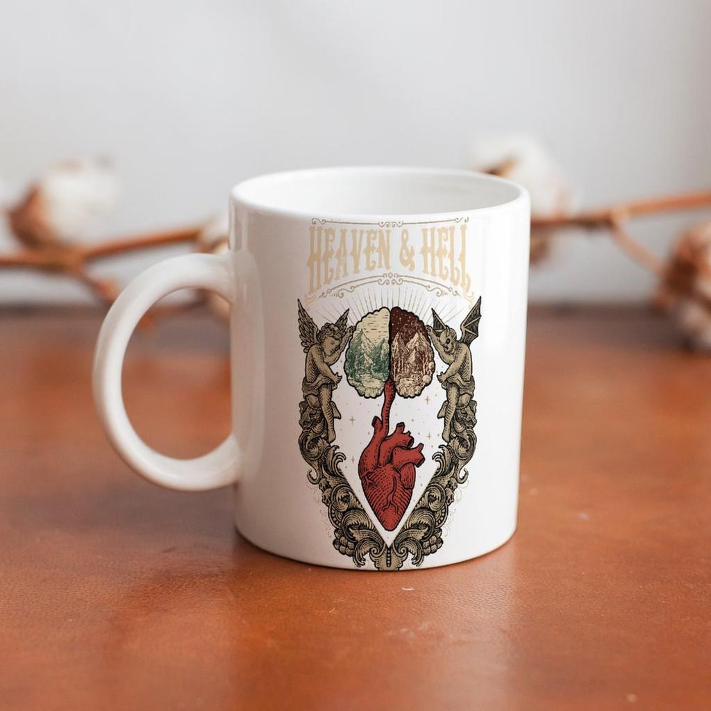 11oz White Ceramic Cup with Smooth Glossy Grip and Printed Sides, Suitable for Morning Coffee and Daily Warm Beverages