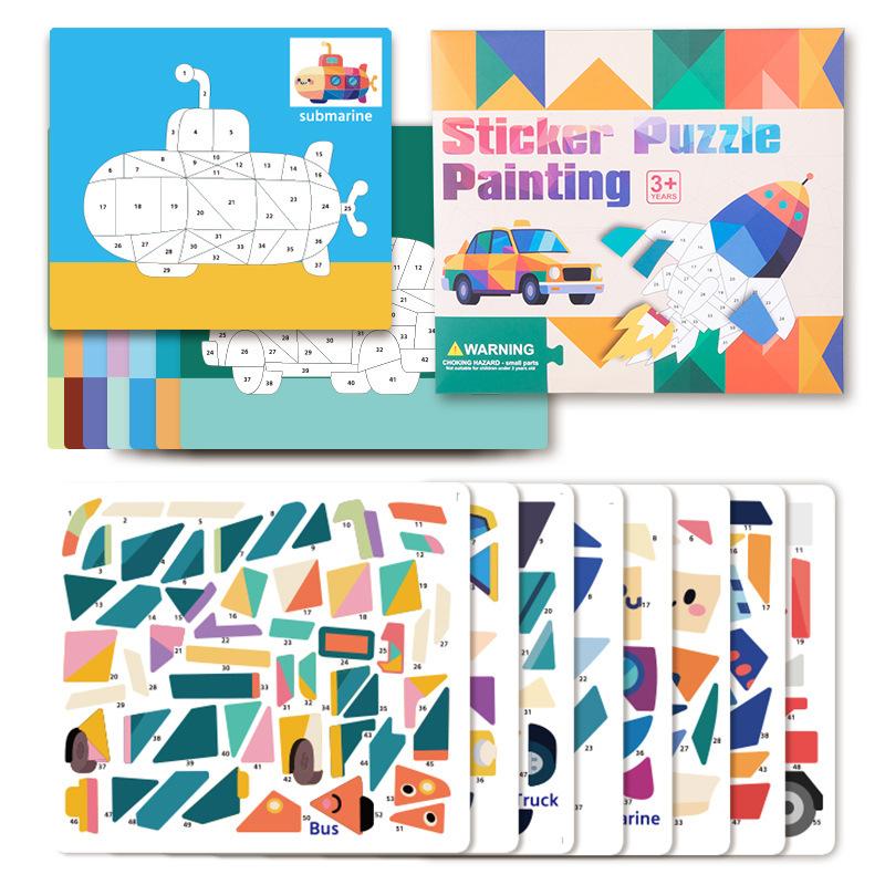 3D Sticker Puzzle Painting Kit Kids Animal Traffic Themes with 8 Patterns for Easy Peel-Stick Boost Fine Motor Skills Creativity