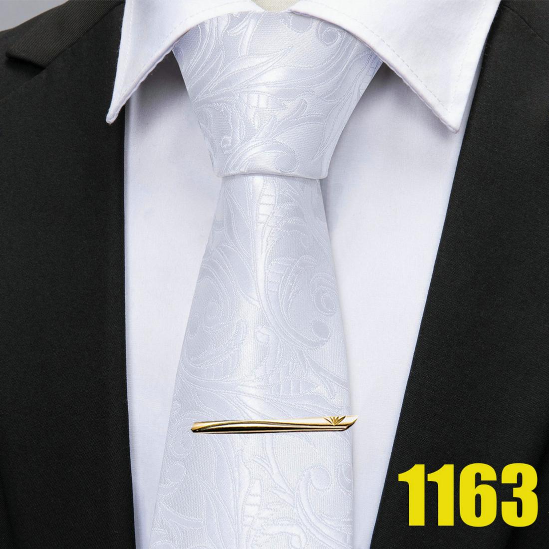 

Мужской модный галстук с цветочным принтом, белый, бежевый, жаккаровый, шелковый галстук, золотой зажим для галстука, комплект, свадебный, деловой, деловой N-1163
