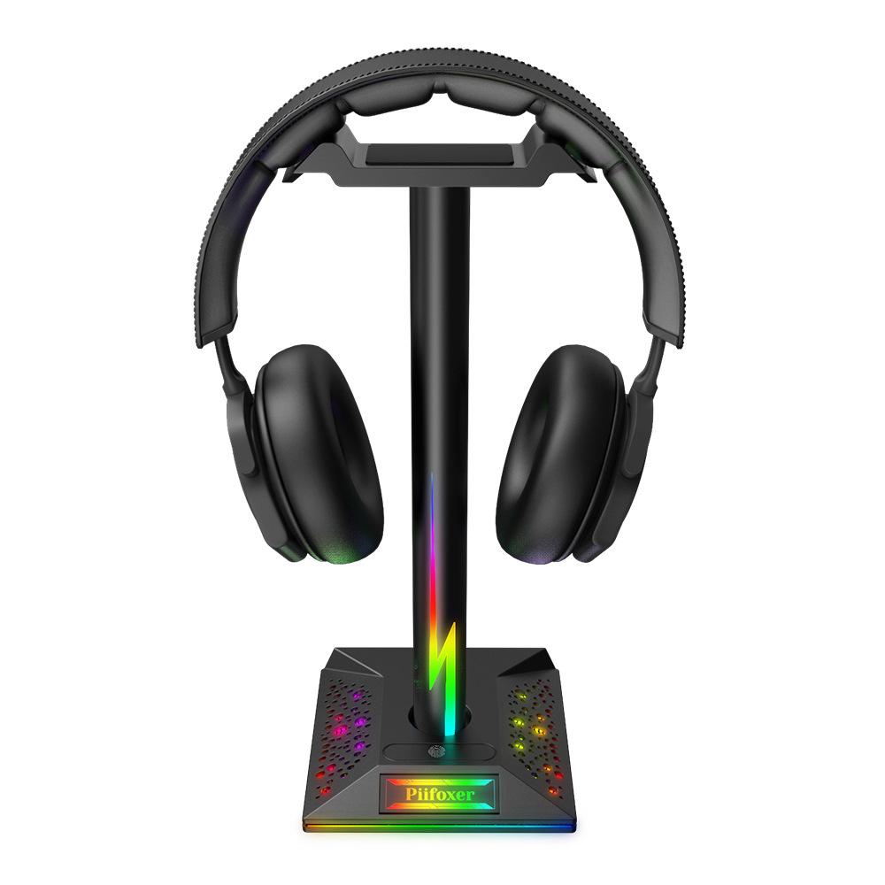 Lanxinda EB01-B Gaming Headset Stand with RGB Lighting USB Control Dual USB Ports ABS Material Neon Bulbs