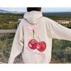 European Women's Cherry Coquette Ribbed Hoodie Sweatshirt