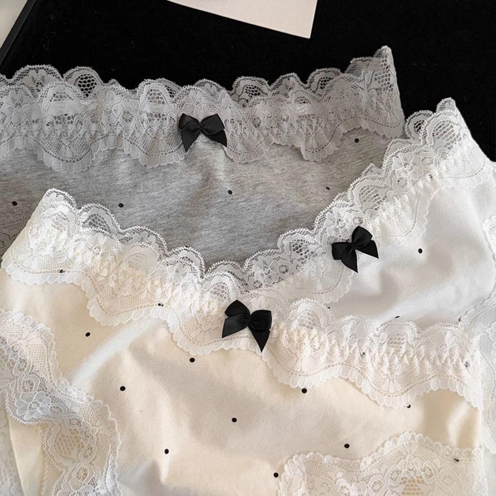 3Pcs Dot Lace Bowknot Panties Sweet Underwear for Women Lingerie Seamless Briefs Girl