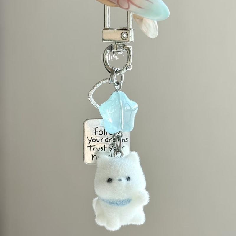 Flockad Tecknad Nyckelring Sött Djurhänge Väskdekoration Nyckelring Telefonkedja Snodd